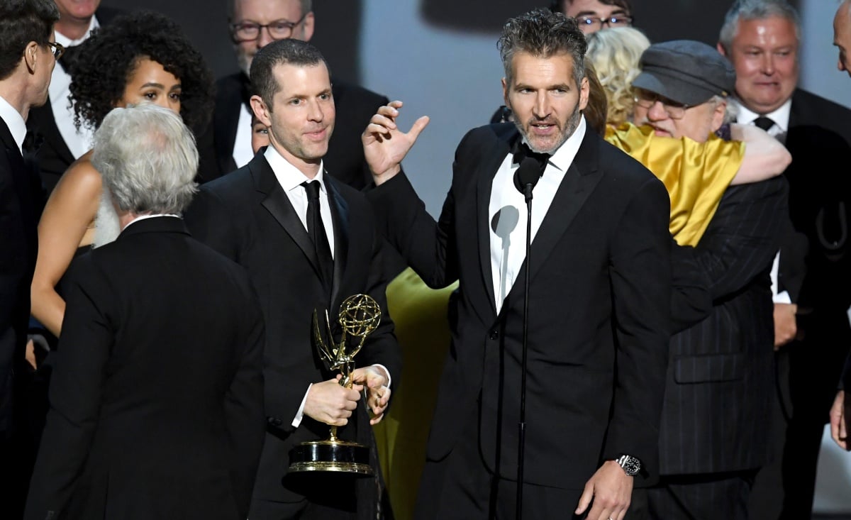 7: D. B. Weiss (L) and David Benioff accept the Outstanding Drama Series award for 'Game of Thrones ' onstage during the 70th Emmy Awards at Microsoft Theater on September 17, 2018 in Los Angeles, California. (Photo by Kevin Winter/Getty Images)