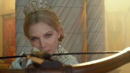 Michelle Pfeiffer as an evil queen type in Maleficent 2 the love triangle