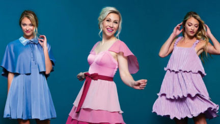 Ashley Eckstein (center) and two models pose in the Harry Potter collection from Her Universe.