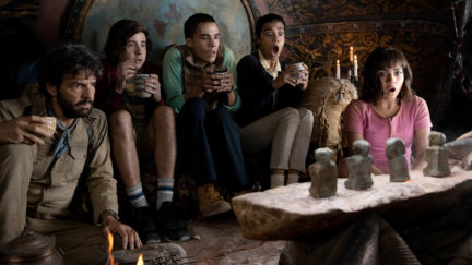 L-R, Eugenio Derbez, Nicholas Coombe, Jeffrey Wahlberg, Madeleine Madden and Isabela Moner star in Paramount Pictures’ 