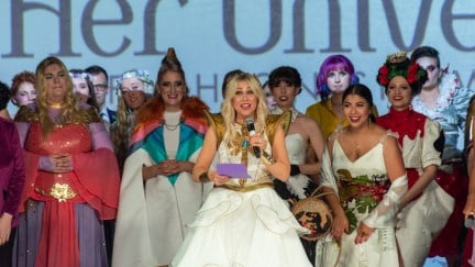 Ashley Eckstein and the designers of the Her Universe 2019 Fashion Show at SDCC.