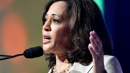 Kamala Harris speaks on stage.