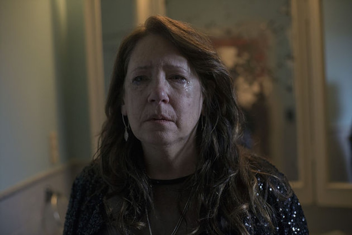Aunt Lydia's tear-stained face in Hulu's The Handmaid's Tale season 3.
