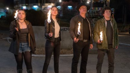 Little Rock (Abigail Breslin), Wichita (Emma Stone), Tallahassee (Woody Harrelson) and Columbus (Jesse Eisenberg) in Columbia Pictures’ ZOMBIELAND: DOUBLE TAP.