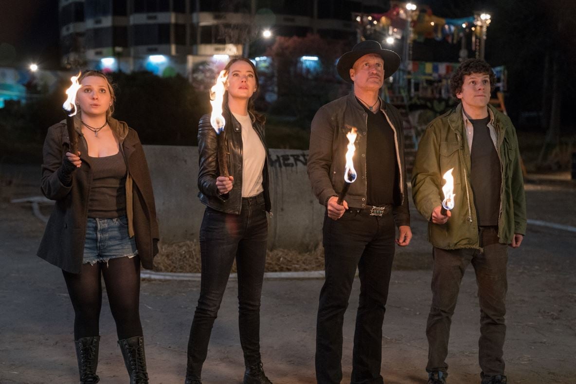 Little Rock (Abigail Breslin), Wichita (Emma Stone), Tallahassee (Woody Harrelson) and Columbus (Jesse Eisenberg) in Columbia Pictures’ ZOMBIELAND: DOUBLE TAP.