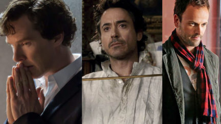 Benedict Cumberbatch, Robert Downey Jr, and Johnny Lee Miller all as Sherlock