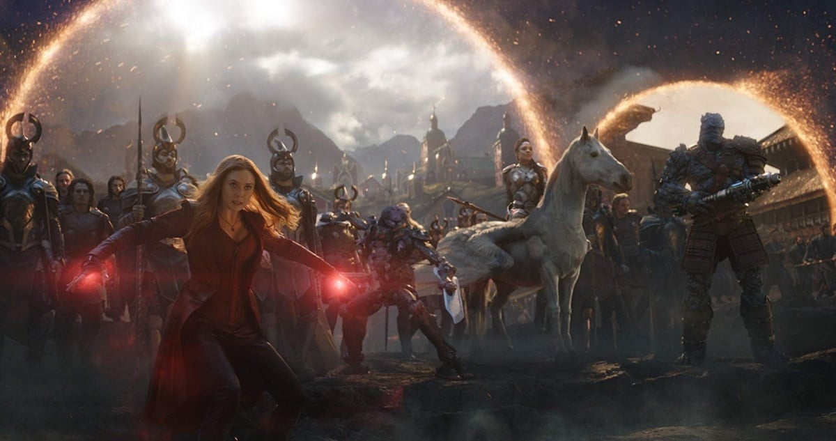 Taika Waititi, Elizabeth Olsen, and Tessa Thompson in Marvel's Avengers: Endgame (2019)