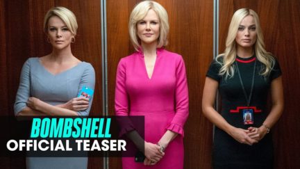 Bombshell movie trailer featuring Nicole Kidman, Charlize Theron, and Margot Robbie in an elevator.