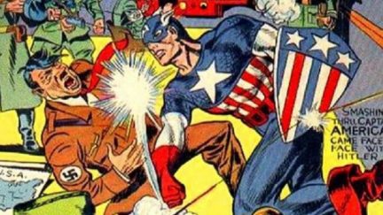 captain america punches nazis.