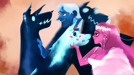 hades persephone and their dogs in lore olympus