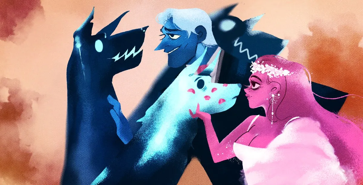 hades persephone and their dogs in lore olympus