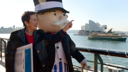 Mr. Monopoly looking sadly at the water