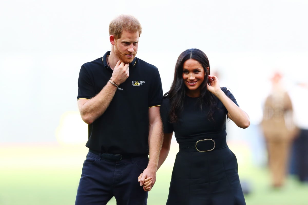 Prince Harry, Duke of Sussex and Meghan, Duchess of Sussex look on during the pre-game ceremonies before the MLB London Series game between Boston Red Sox and New York Yankees at London Stadium on June 29, 2019 in London, England. (Photo by Dan Istitene - Pool/Getty Images)