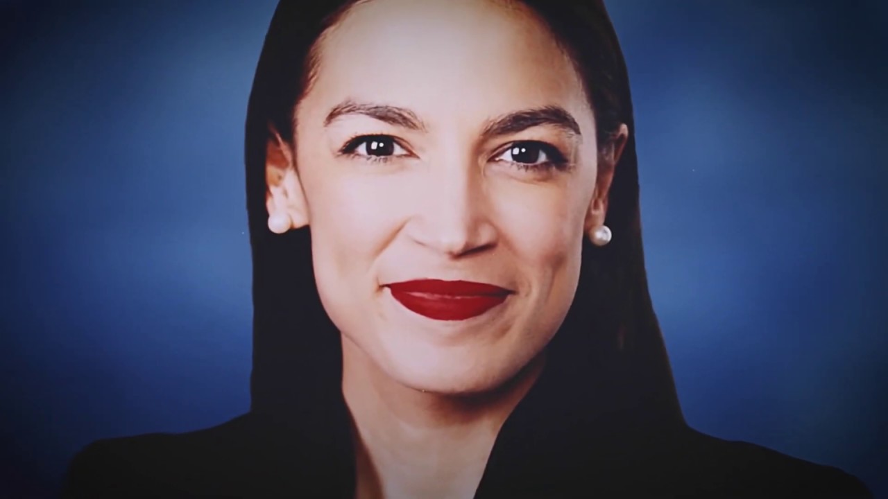 Alexandria Ocasio Cortez headshot form a GOP PAC ad.