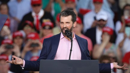 Donald Trump Jr acts like a gross idiot at his father's rally.