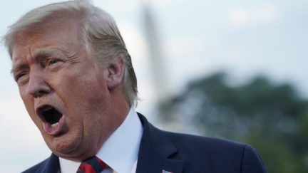 Donald Trump rants at reporters outside the White House.