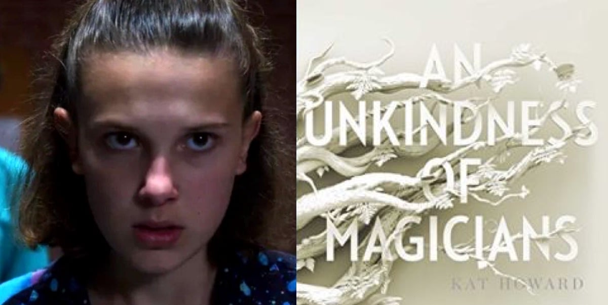 Eleven in Netflix's Stranger Things and An Unkindness of Magicians book cover.