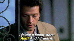castiel found a liquor store and drank it gif