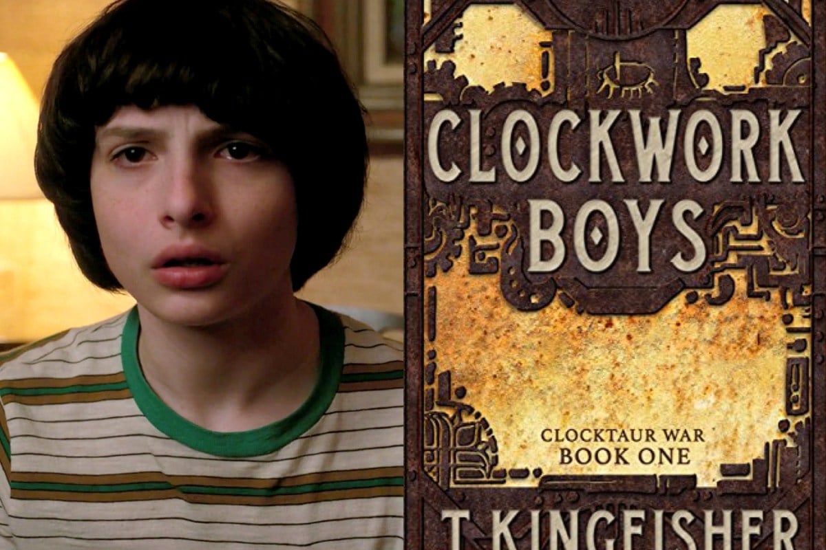 Mike on Stranger Things and Clockwork Boys book cover.