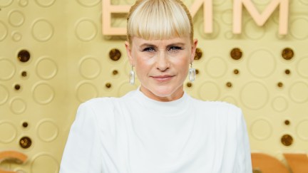 Patricia Arquette poses on the Emmys red carpet.