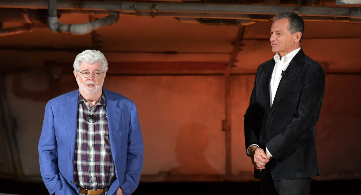ANAHEIM, CALIFORNIA - MAY 29: (L-R) George Lucas and Bob Iger attend the Star Wars: Galaxy's Edge Media Preview at the Disneyland Resort on May 29, 2019 in Anaheim, California. (Photo by Amy Sussman/Getty Images)