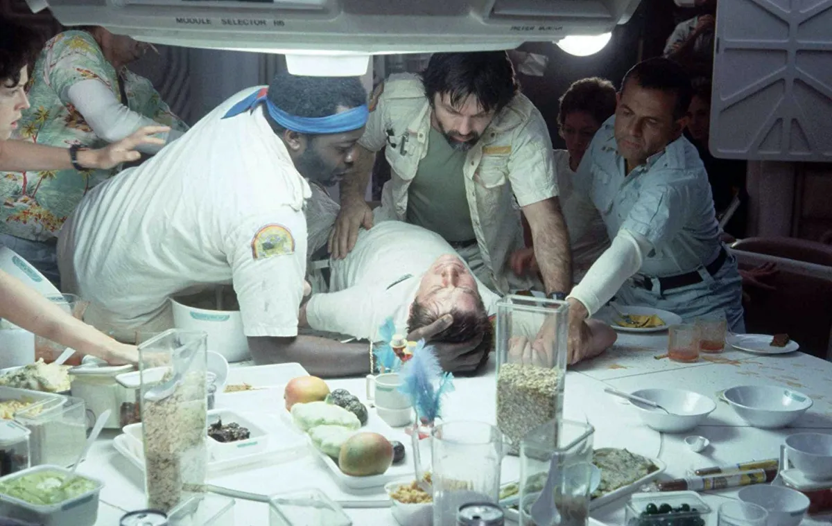 Sigourney Weaver, Ian Holm, John Hurt, Tom Skerritt, Veronica Cartwright, Yaphet Kotto, and Harry Dean Stanton in Alien (1979)