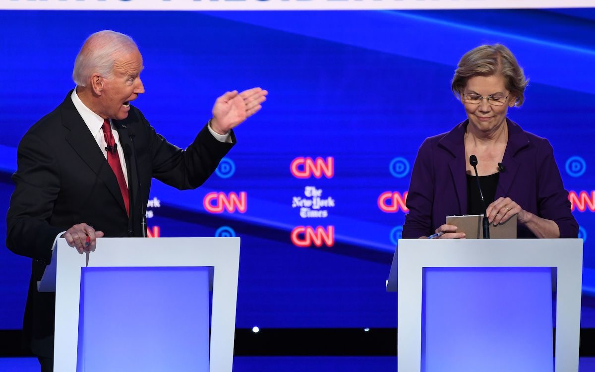 Joe Biden yells at Massachusetts Senator Elizabeth Warren during the Democratic debate.
