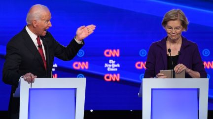 Joe Biden yells at Massachusetts Senator Elizabeth Warren during the Democratic debate.