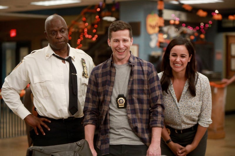 Andre Braugher, Andy Samberg and Melissa Fumero in the “HalloVeen” episode of BROOKLYN NINE-NINE