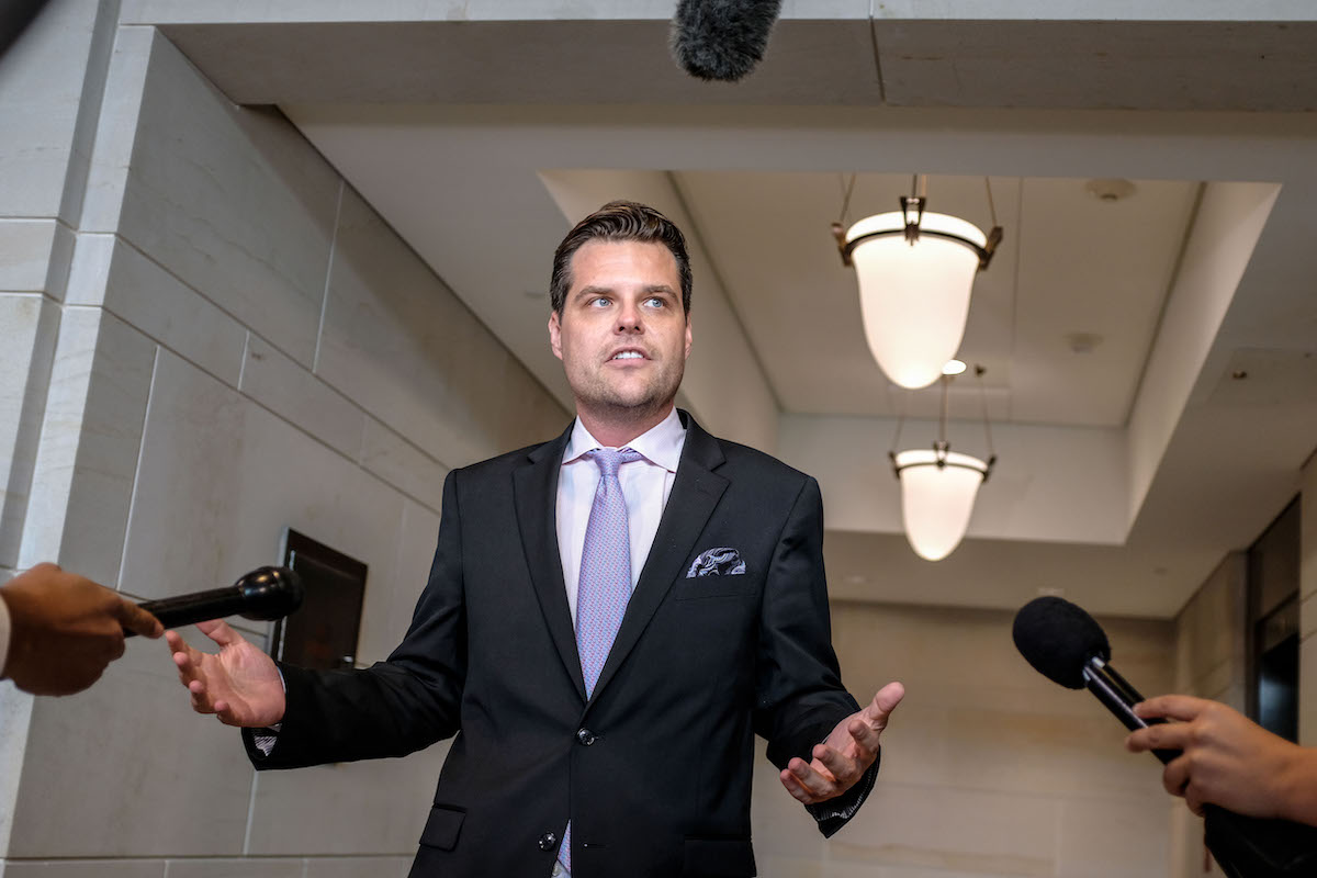 Matt Gaetz speaks to reporters after being kicked out of a deposition.