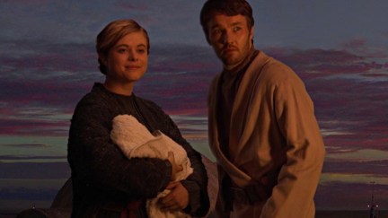 Owen and Beru Lars at the end of Star Wars Episode III: Revenge of the Sith.