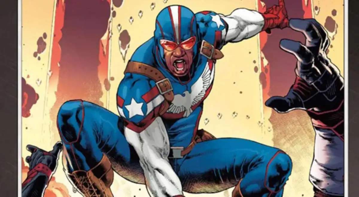 The Patriot smashing some idiot's face in Marvel comics.