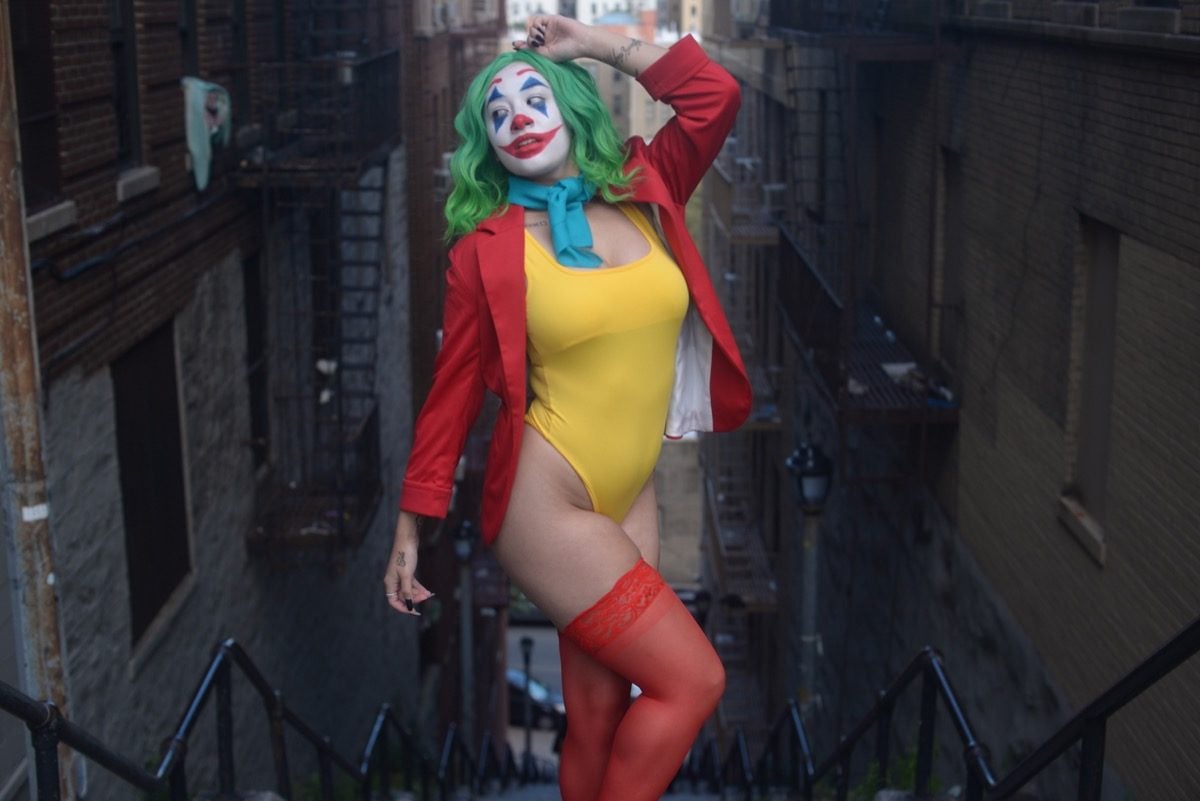Veronica Rae cosplays as the Joker.