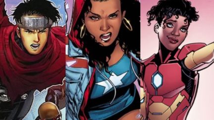 wiccan, america chavez, and riri williams in Marvel comics.
