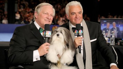 the host of the national dog show and a dog