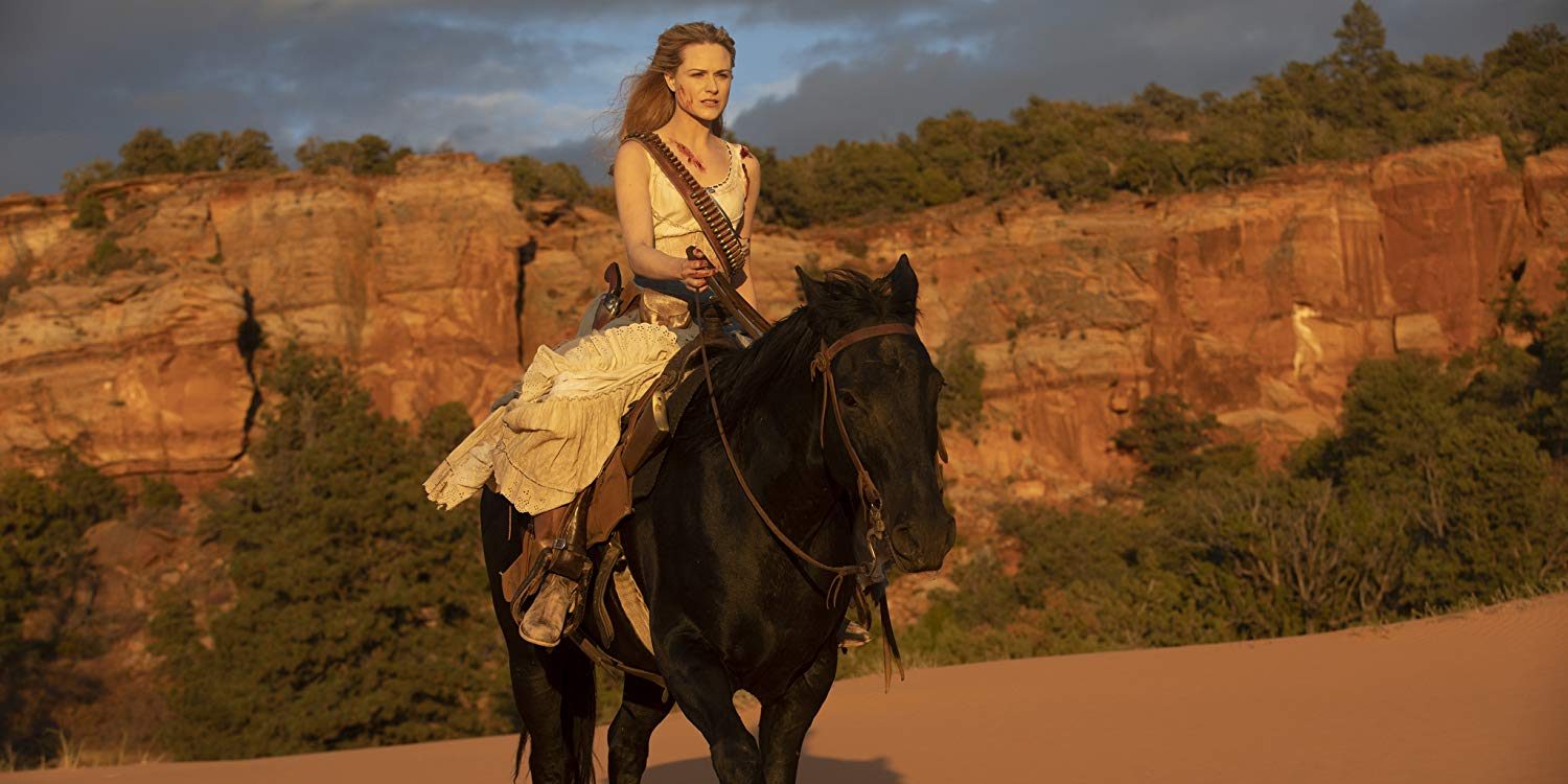 Dolores on horse back in Westworld