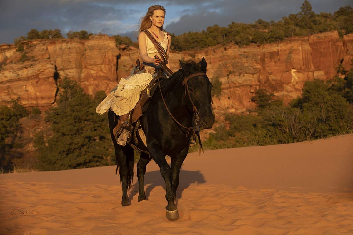 Dolores on horse back in Westworld