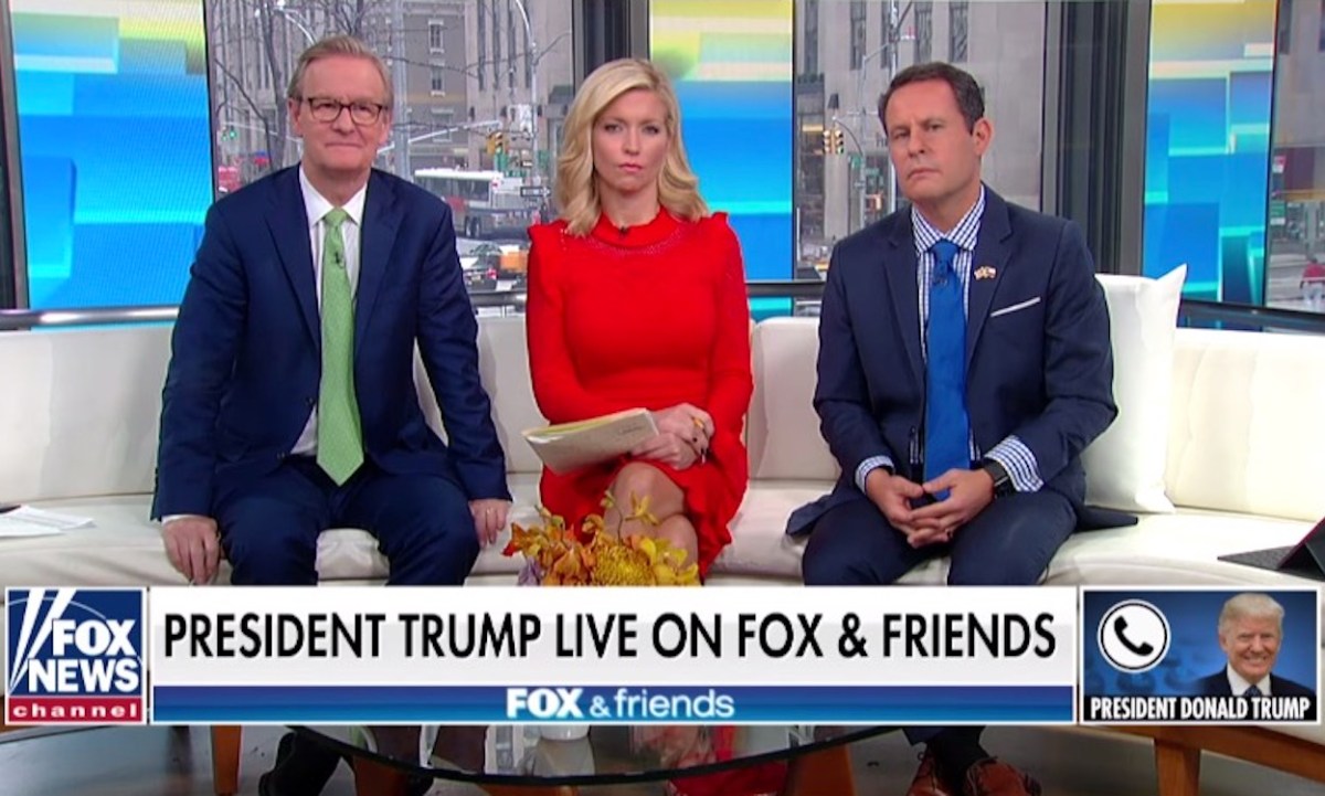 Fox & Friends hosts look uncomfortable as Trump rants over the phone.