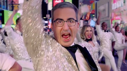John Oliver sings and dances in a sparkly tuxedo.
