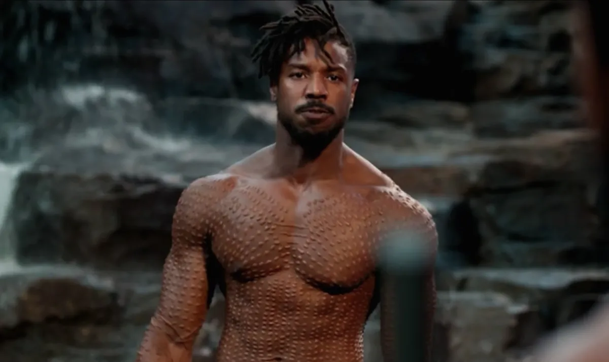 killmonger standing shirtless ready to fight