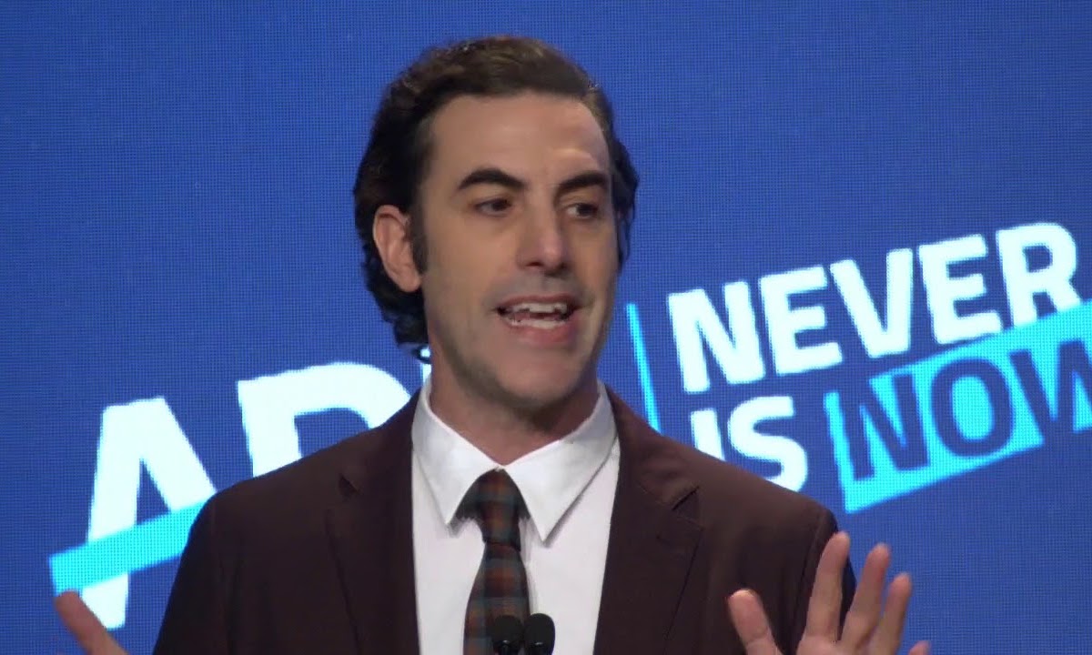 Sacha Baron Cohen speaks at the ADL's Never Is Now Summit