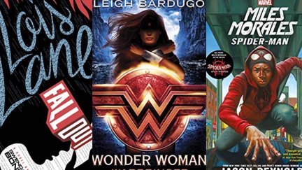 Lois Lane, Wonder Woman, and Miles Morales: Spider-Man book covers.