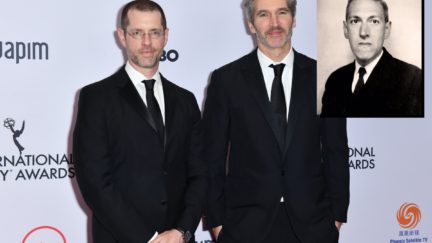 US-ENTERTAINMENT-TELEVISION-INTERNATIONAL-EMMY Producers/screenwriters David Benioff (R) and D. B. Weiss (L) arrive for the 47th Annual International Emmy Awards at New York Hilton on November 25, 2019 in New York City. - The International Emmy Award is an award ceremony bestowed by the International Academy of Television Arts and Sciences in recognition to the best television programs initially produced and aired outside the United States. (Photo by Angela Weiss / AFP) (Photo by ANGELA WEISS/AFP via Getty Images)