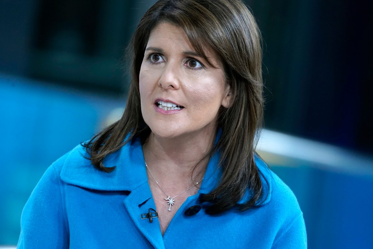 Former UN Ambassador (R) Nikki Haley visits "Fox & Friends" at Fox News Channel Studios on November 12, 2019 in New York City.