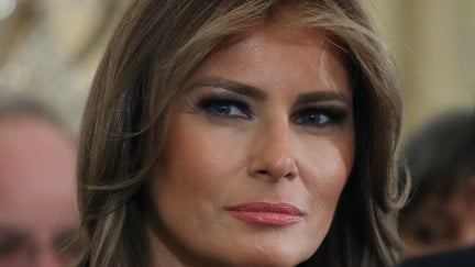 Close up of Melania Trump's face.