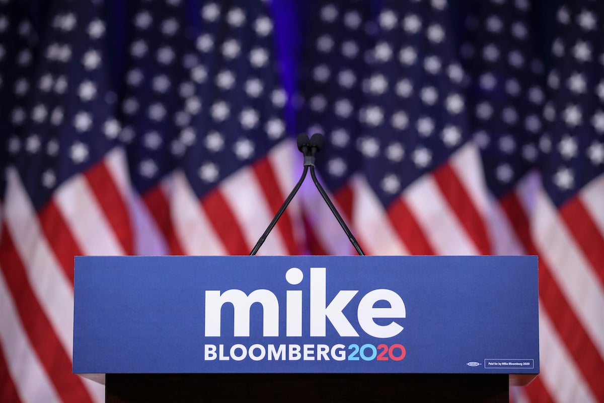 An empty podium is set for Newly announced Democratic presidential candidate, former New York Mayor Michael Bloomberg
