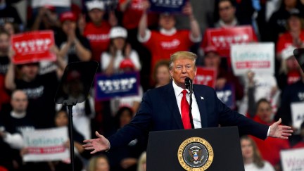 President Trump speaks during a campaign rally.