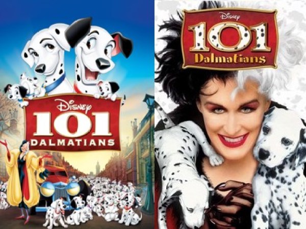 101 Dalmatians animated and live-action posters.