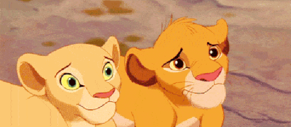 Simba and Nala grin in Disney's The Lion King.