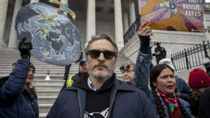 WASHINGTON, DC - JANUARY 10: Actor Joaquin Phoenix march in the Fire Drill Fridays rally to protest the climate emergency on Capitol Hill on January 10, 2020 in Washington, DC. (Photo by Tasos Katopodis/Getty Images)